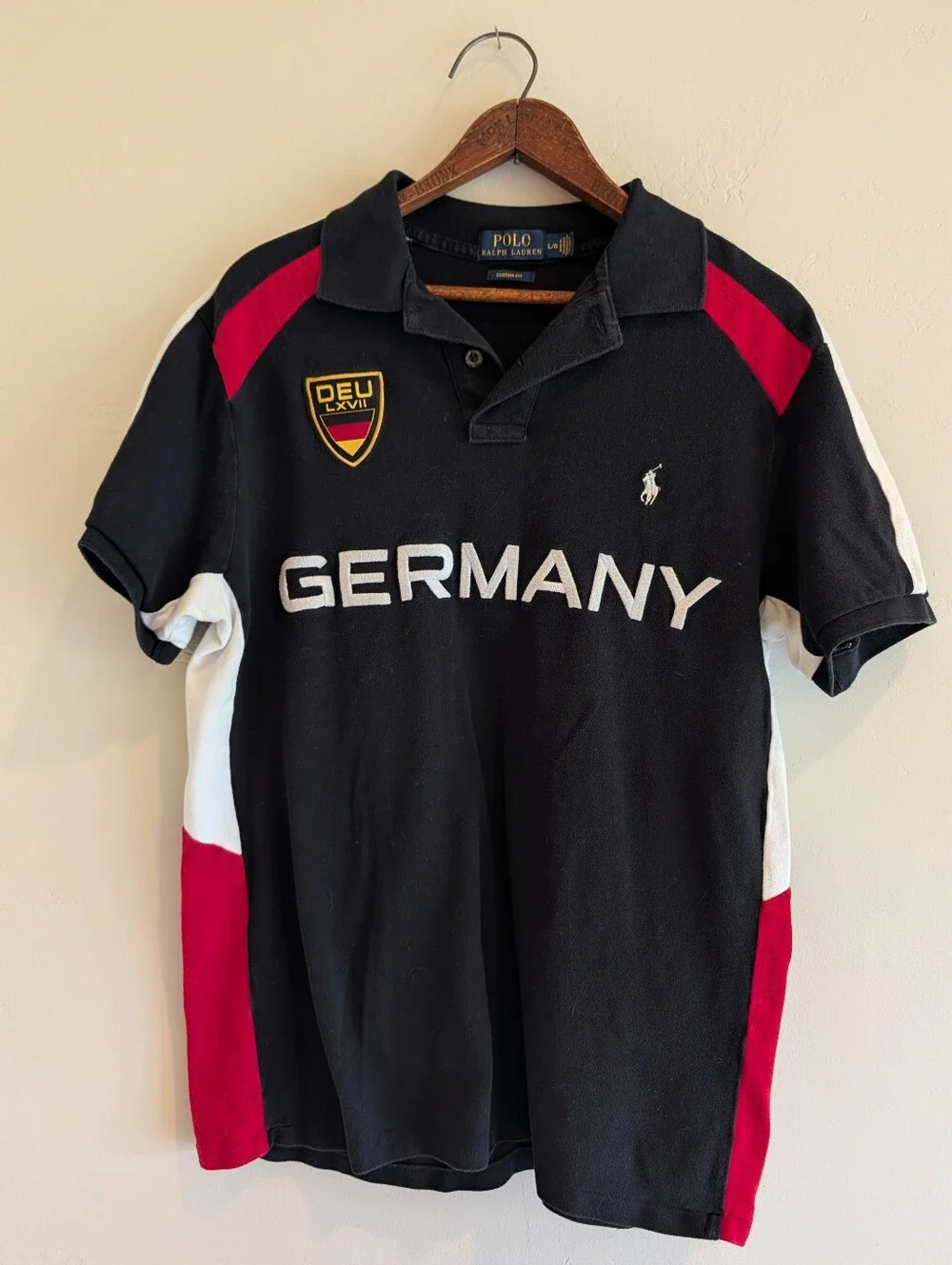 Polo Ralph Lauren Applique Embroidery Germany Custom Fit Large HTF‼️🔥